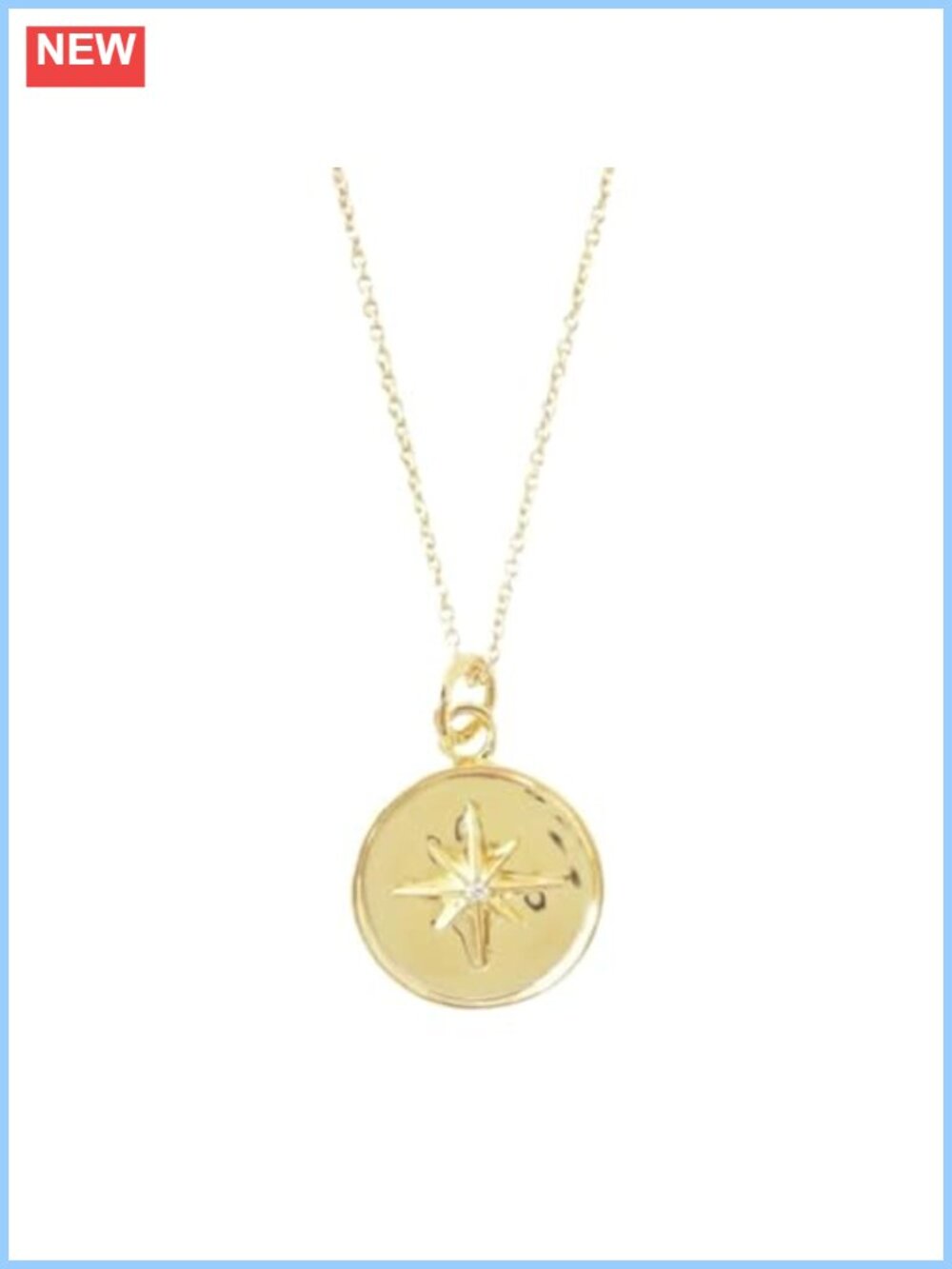 18k Gold Plated Starburst Pendant Necklace with Crystal Delicate Minimalist